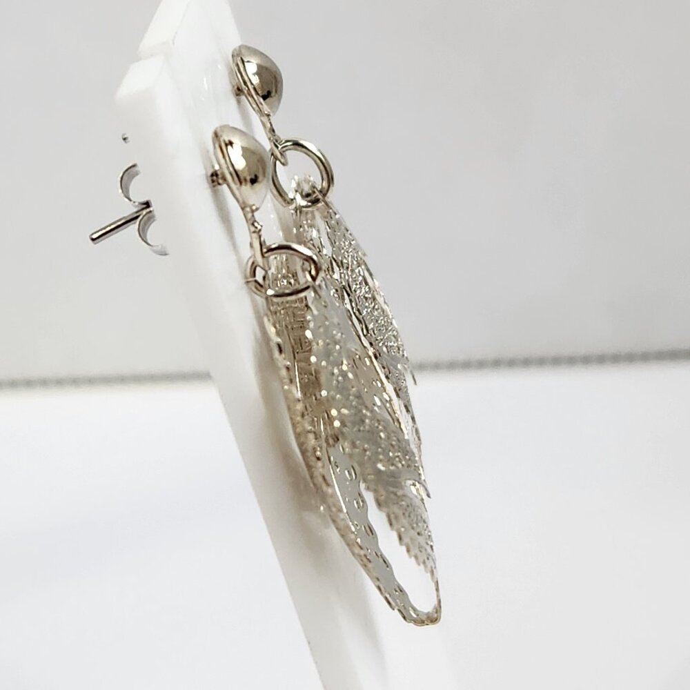 VTG NIB 3.48g 925 Retro "Puffed" Thin Silver Filigree Open Drop Stud Earrings - Picture 9 of 15